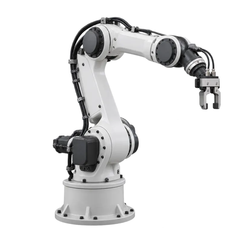 A six-axis robot arm with a parallel gripper