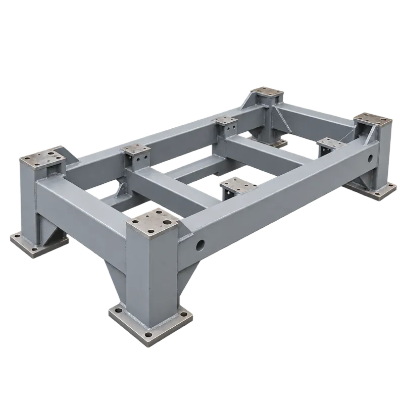 A welded steel machine frame with base plates