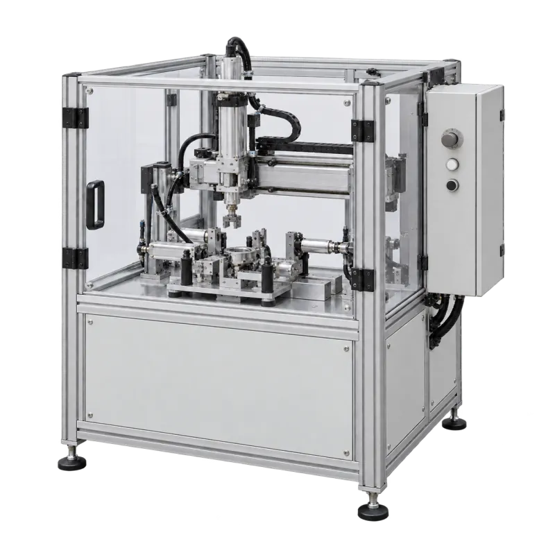 An automated assembly cell with a gantry, fixture and control box